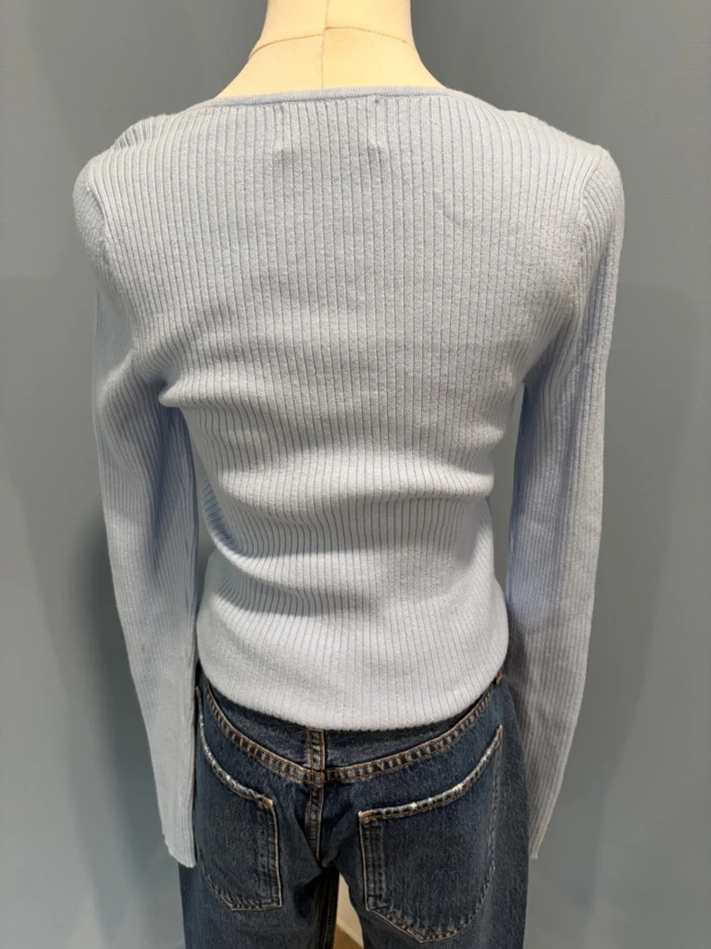 Old Navy Ribbed Sweetheart Neck Crop Sweater Blue Long Sleeve Top Size M NWT - Picture 5 of 8